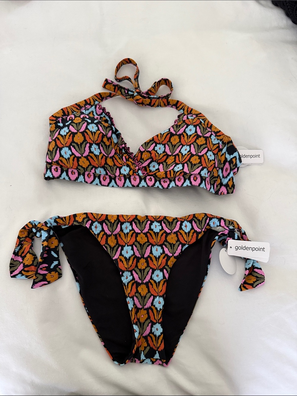 Women’s Floral Tie-Side Bikini - Orange, Pink & Blue